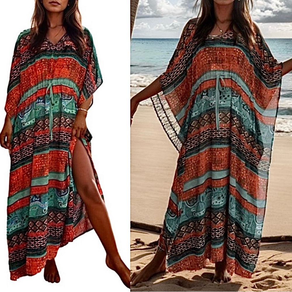 NWOT Plus Size Tall Boho Chic Summer Beach Dress Full Length Outdoor Pool Party